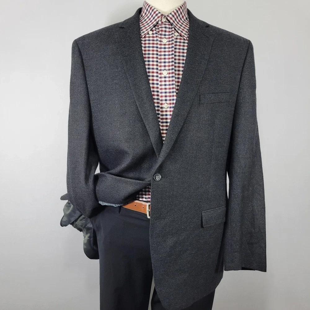 Calvin Klein‎ Men's Sport Coat Blazer Two Button CH Black Flannel Wool Sz 46L